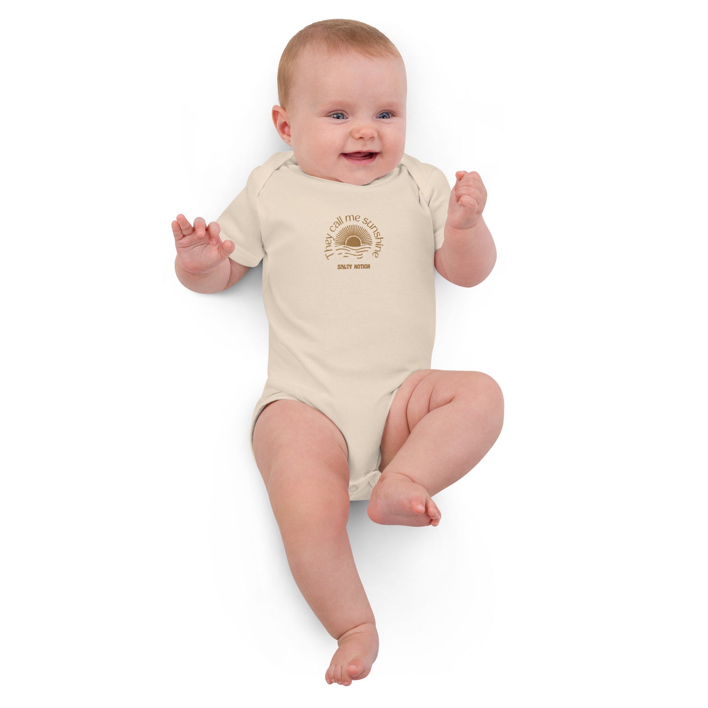 Organic They Call Me Sunshine Embroidery Baby Bodysuit Organic Natural/White