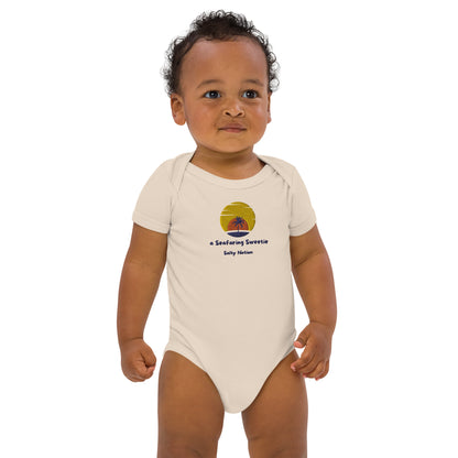 Organic A seafaring Sweetie Embroidery Baby Bodysuit Organic Natural/White