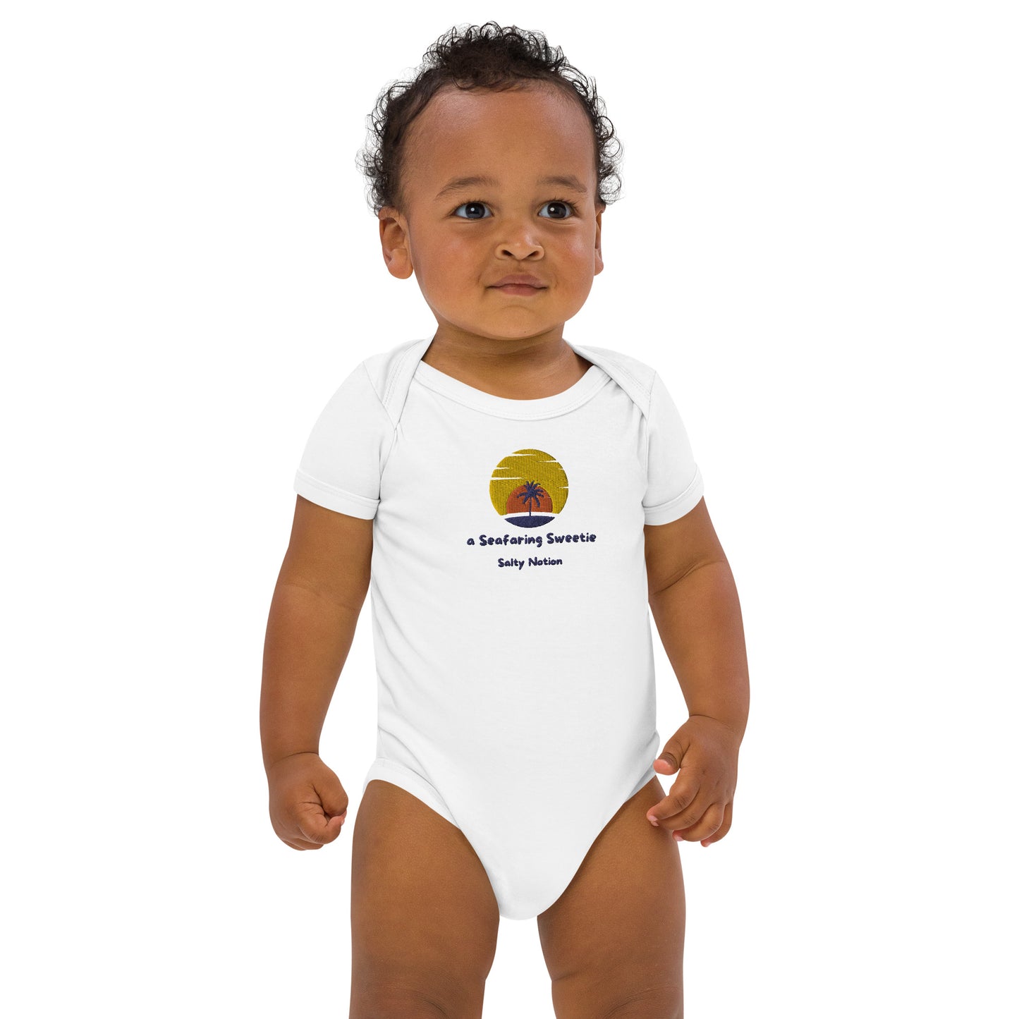 Organic A seafaring Sweetie Embroidery Baby Bodysuit Organic Natural/White