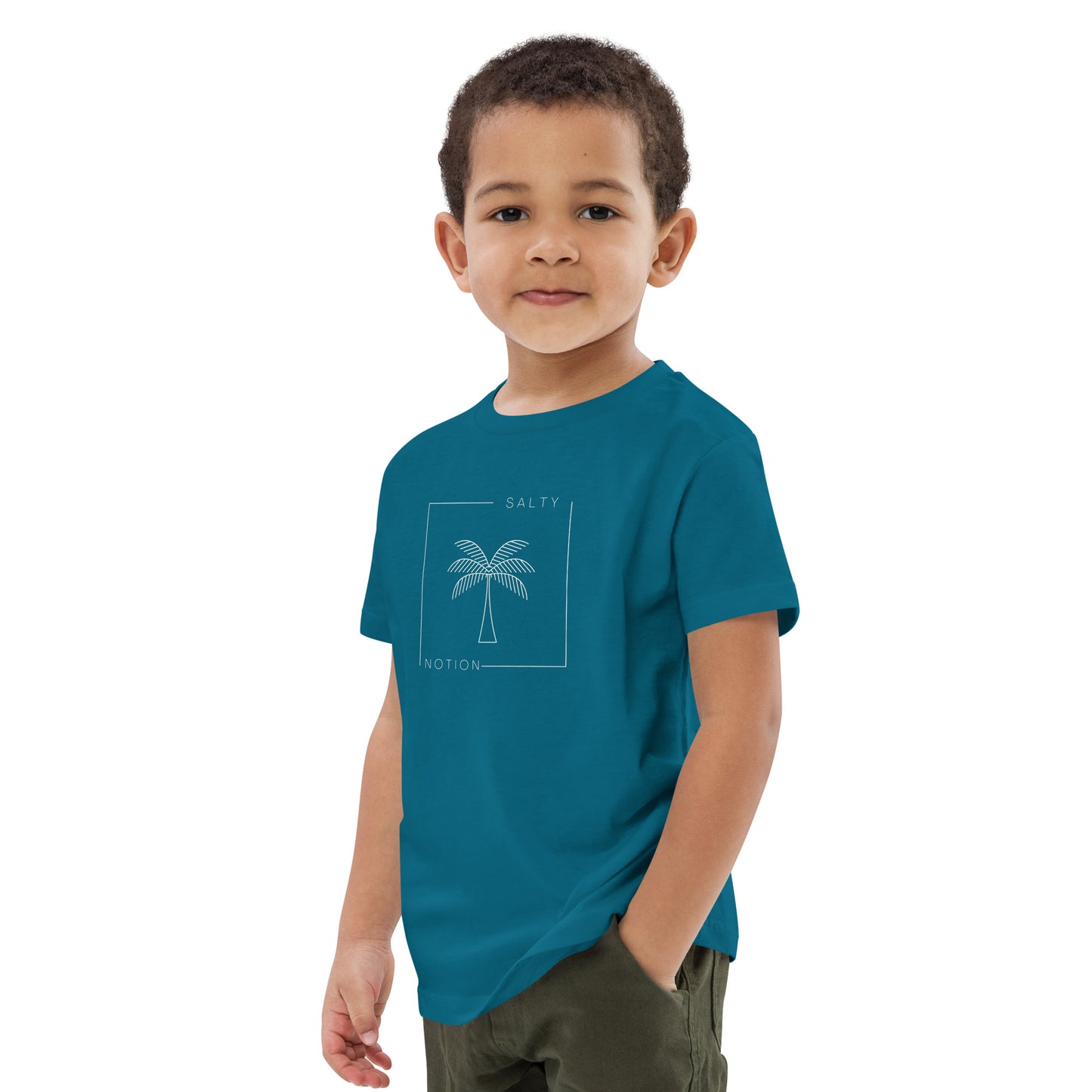Organic Palm Tree kids T-shirt Unisex Black/French Navy/Ocean Depth