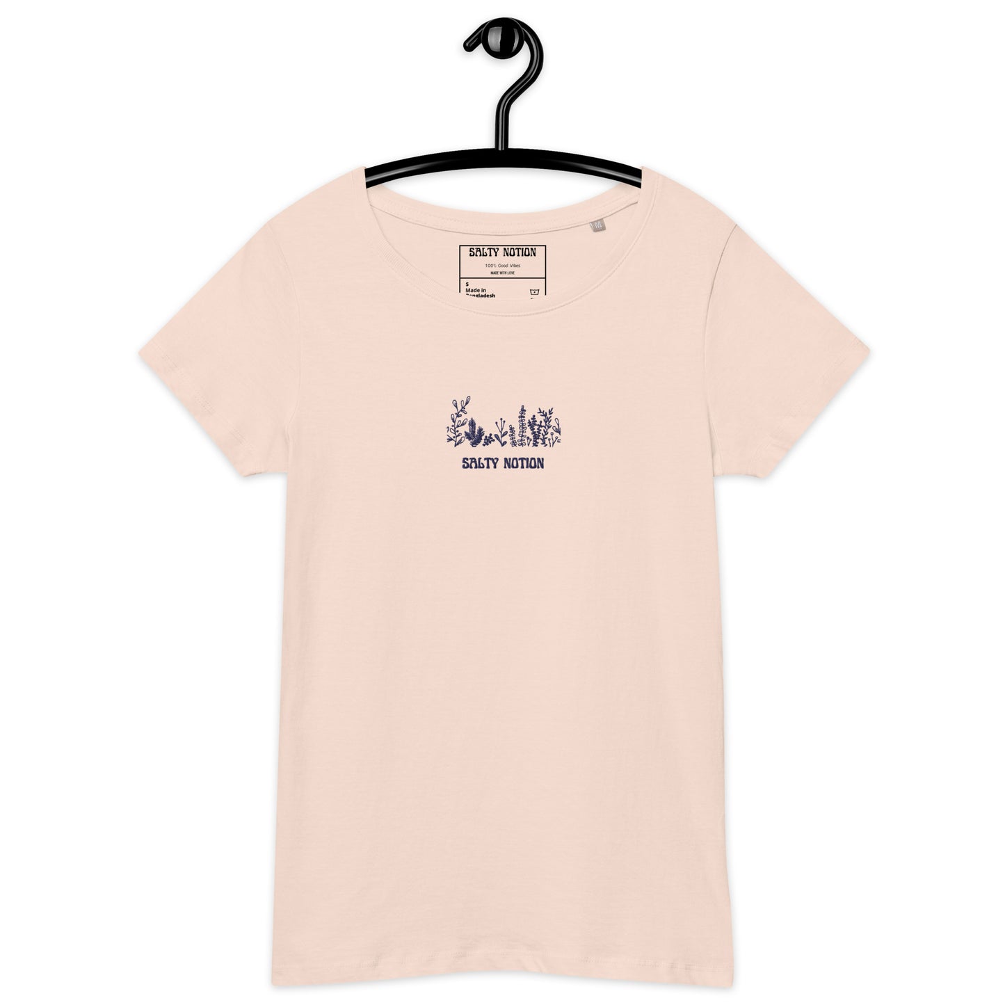 Marine Foliage Soft Basic Organic Embroidery T-Shirt White/Creamy Pink/Sand