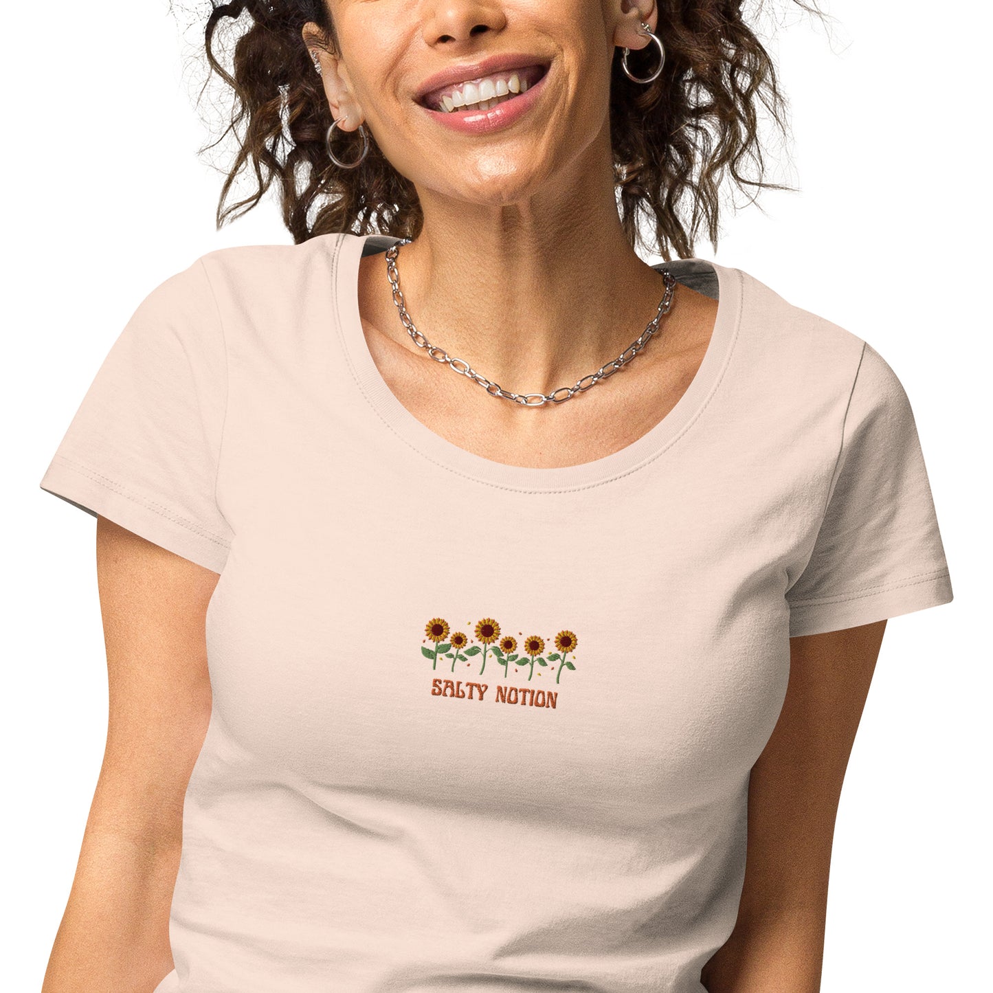 Women’s Basic Sunflowers Organic T-Shirt White/Creamy pink