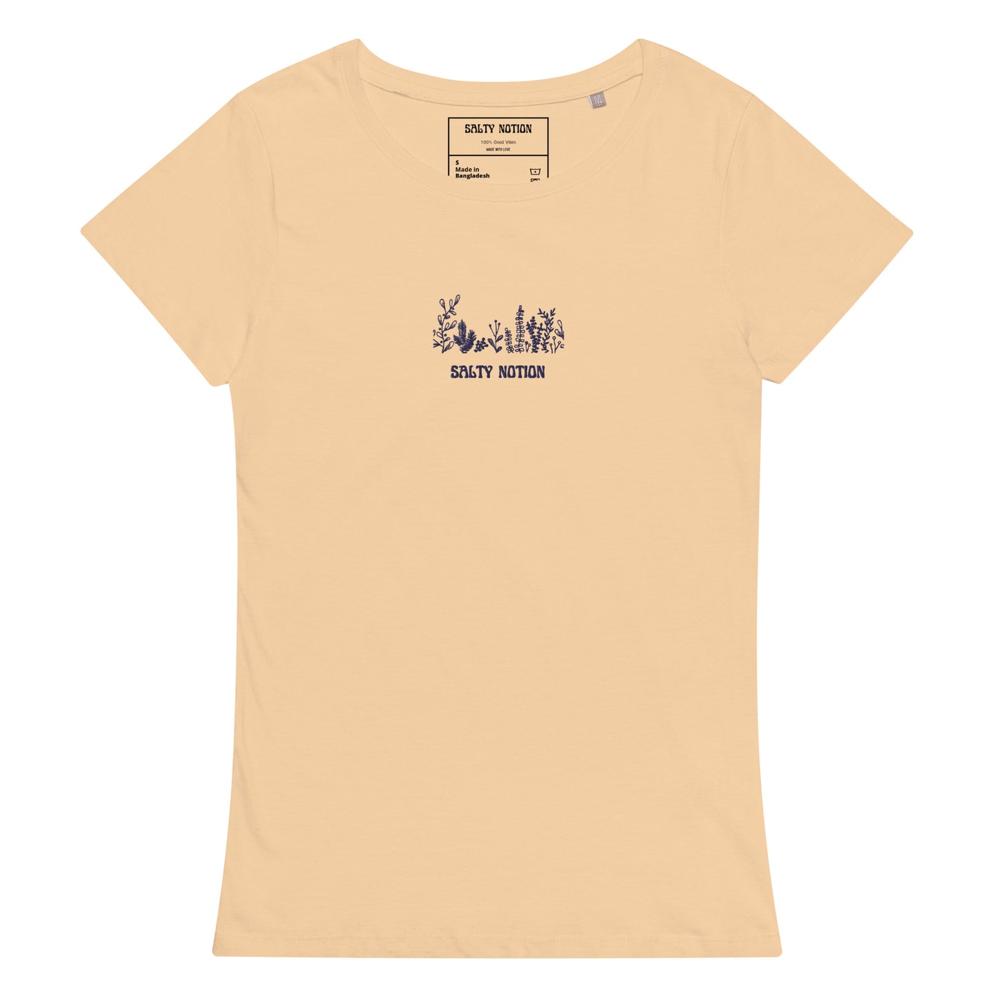 Marine Foliage Soft Basic Organic Embroidery T-Shirt White/Creamy Pink/Sand