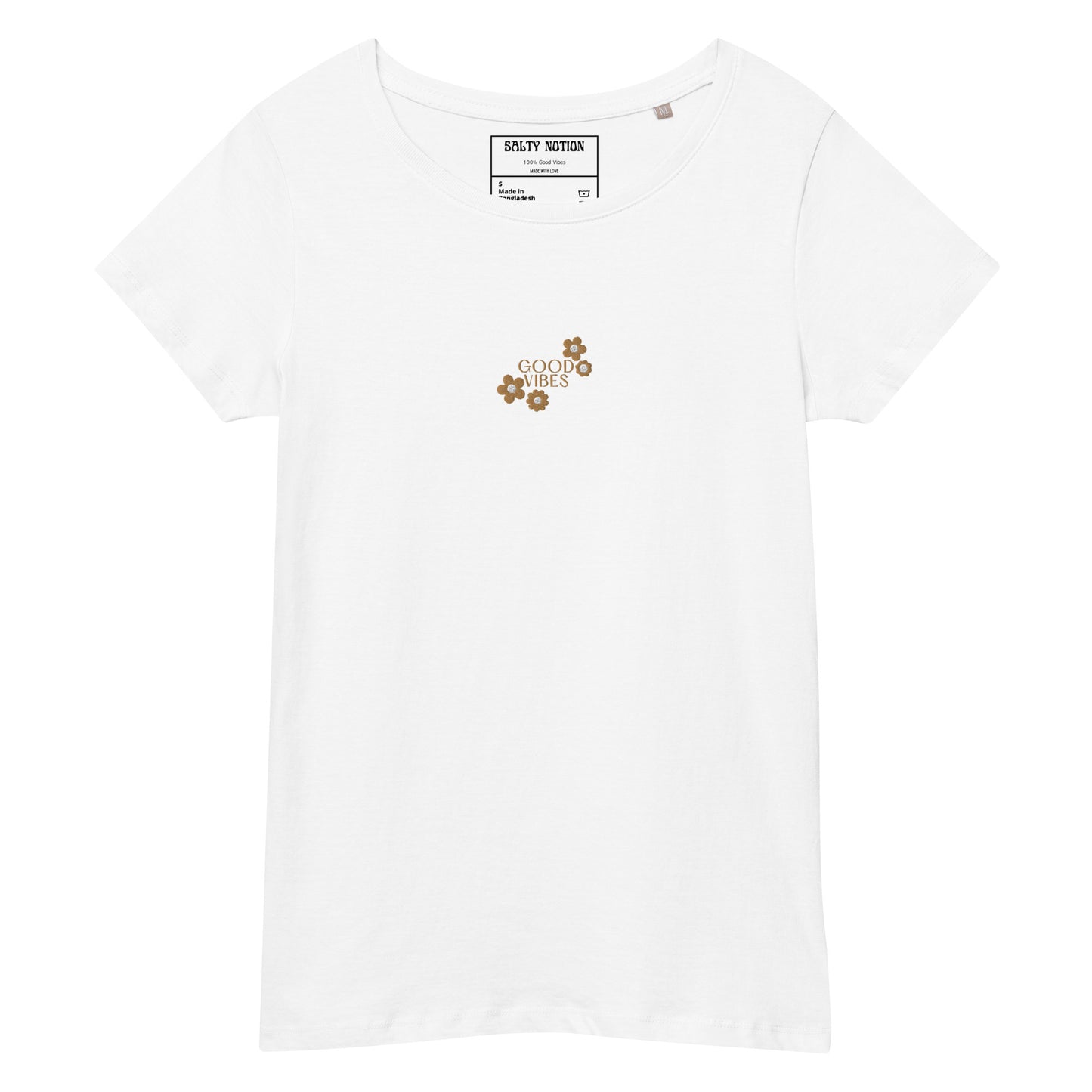 Women’s Basic Flowery Good Vibes Organic T-Shirt White/Creamy Pink/Sand